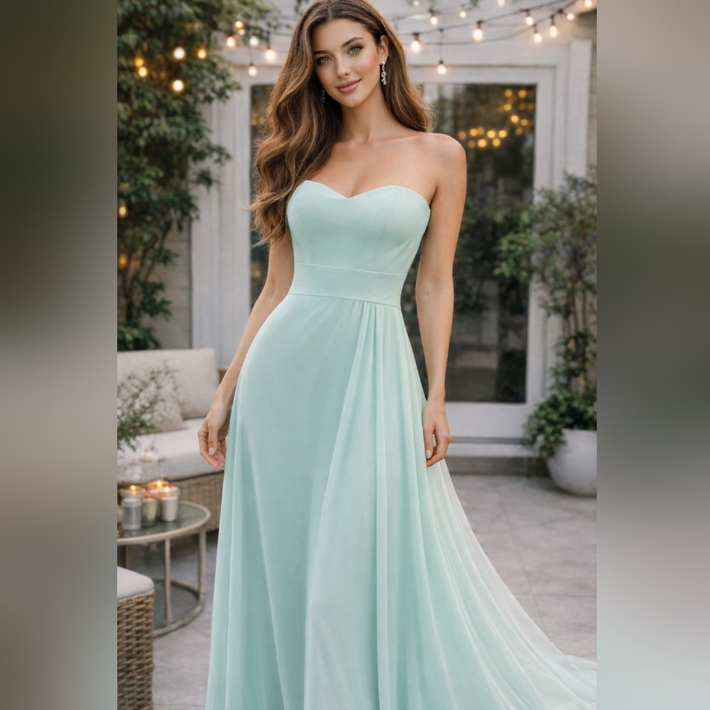 Madison James Strapless Light Green Gown